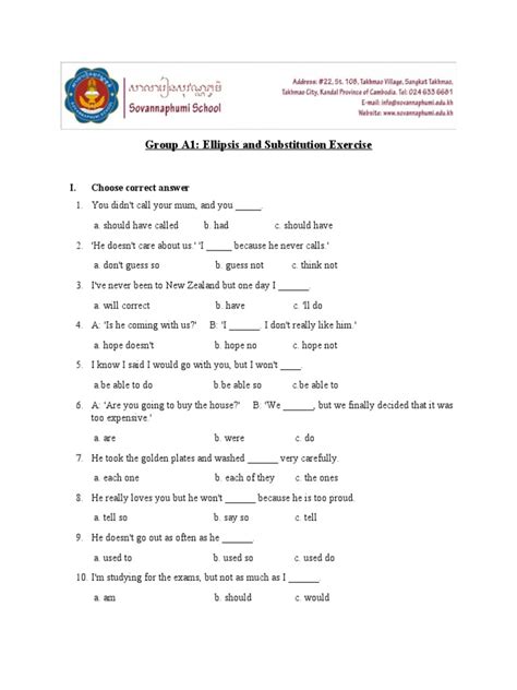 ellipsis and substitution exercises