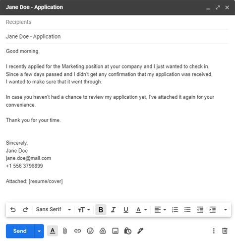 email after applying for a job example