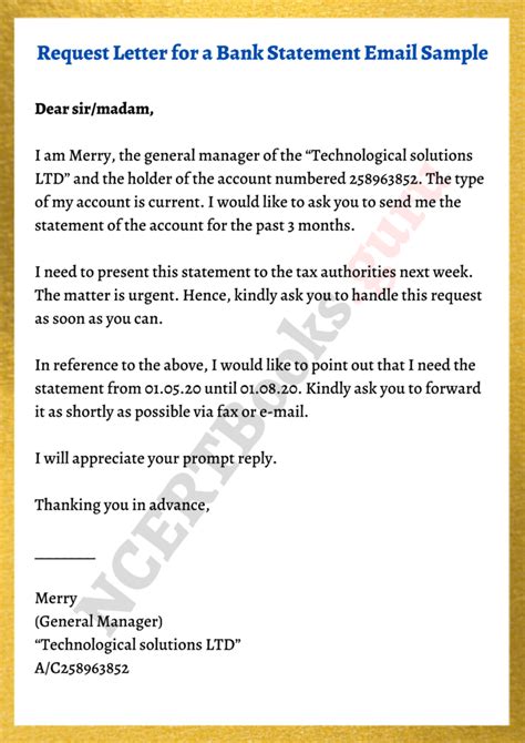 email for bank statement request letter format