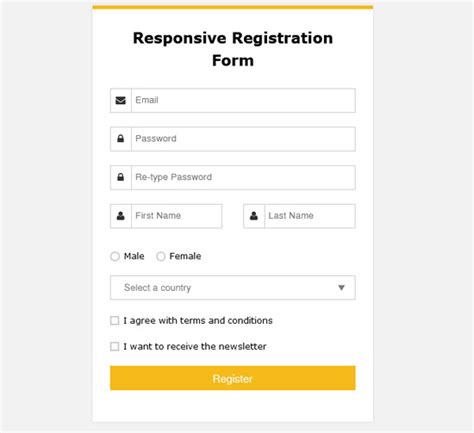 email registration form in html