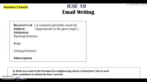 email writing examples for class 10 icse