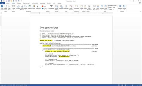 embed code in word