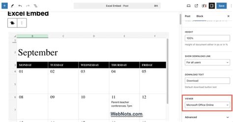 embed excel sheet in wordpress