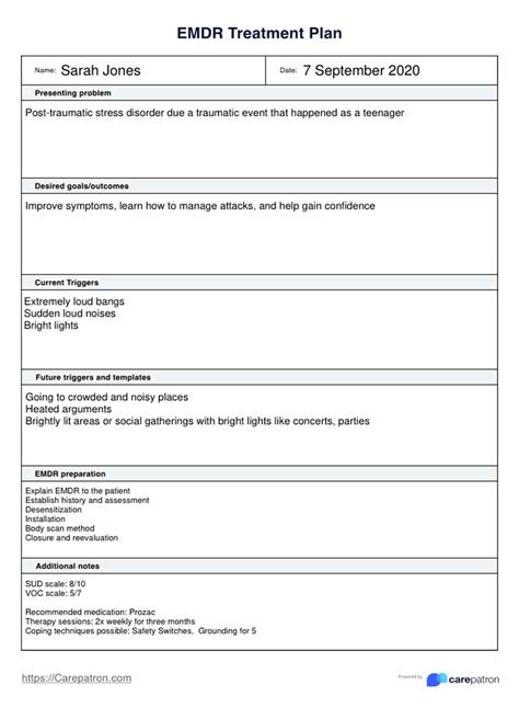 emdr treatment plan example
