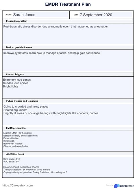 emdr treatment plan sample