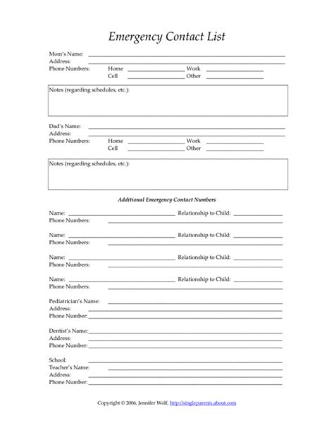 emergency contact form template excel