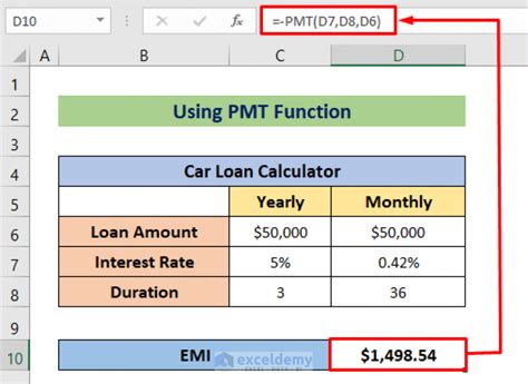 emi calculation formula in excel