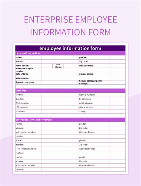 employee information sheet excel format