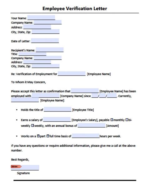 employment verification letter example word