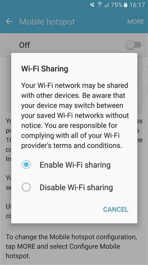 Enable Wi-Fi Sharing