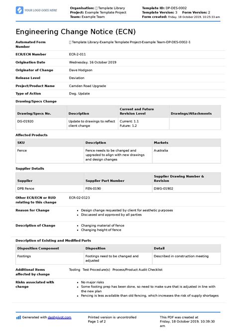 engineering change request example