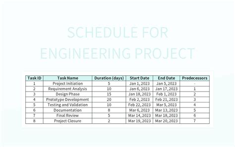 engineering project schedule example