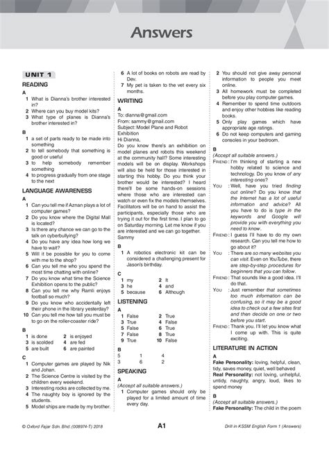 english exercise form 1 with answers pdf