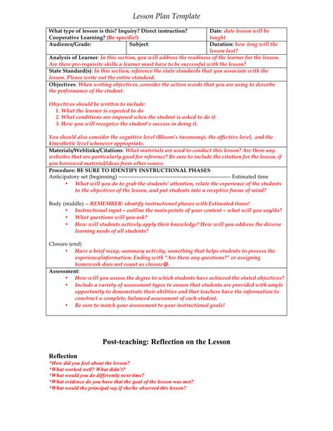 english lesson plan reflection examples