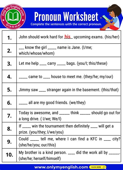english pronouns exercises with answers