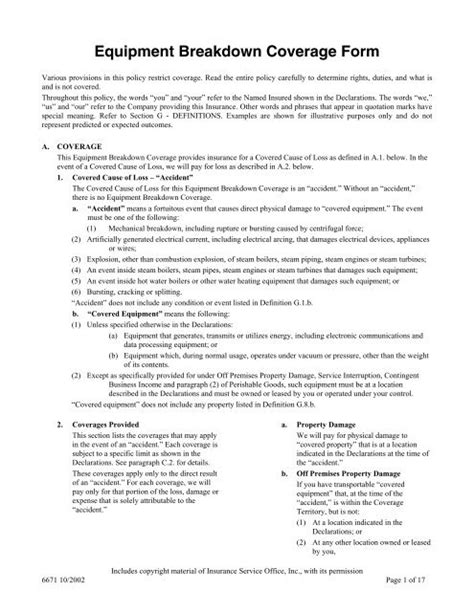 equipment breakdown protection coverage form exclusions