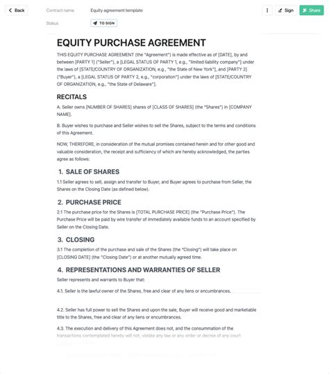 Equity Agreement Template Free