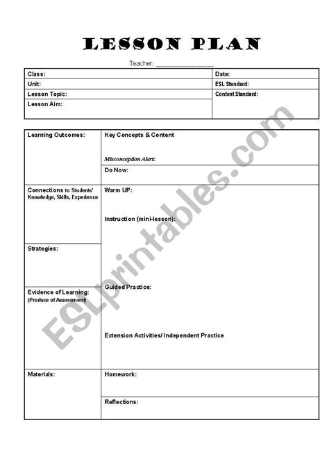 esl lesson plan objectives examples
