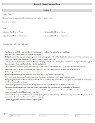 ethical approval example in research