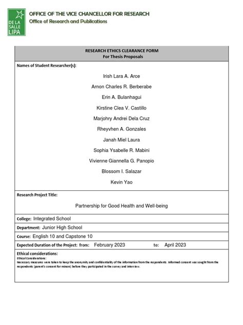 ethical clearance in research example pdf