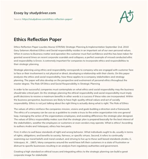 ethics reflection paper example