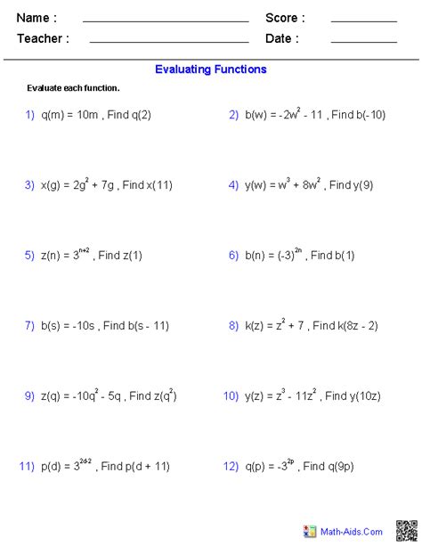 evaluating function notation worksheet pdf answers