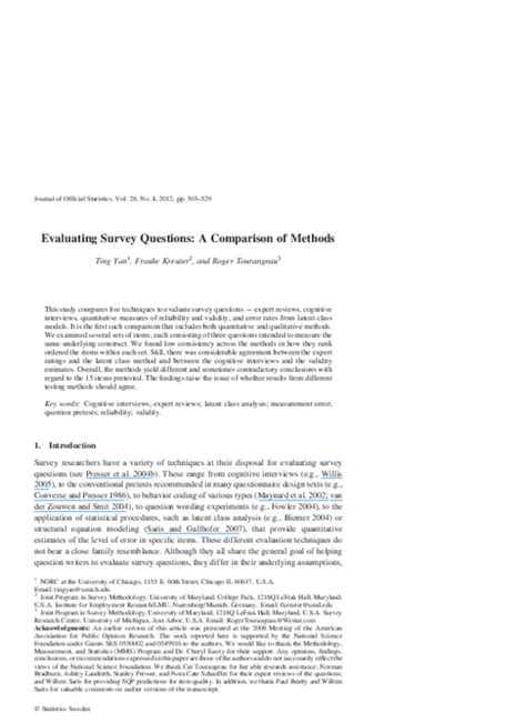 evaluating survey questions a comparison of methods
