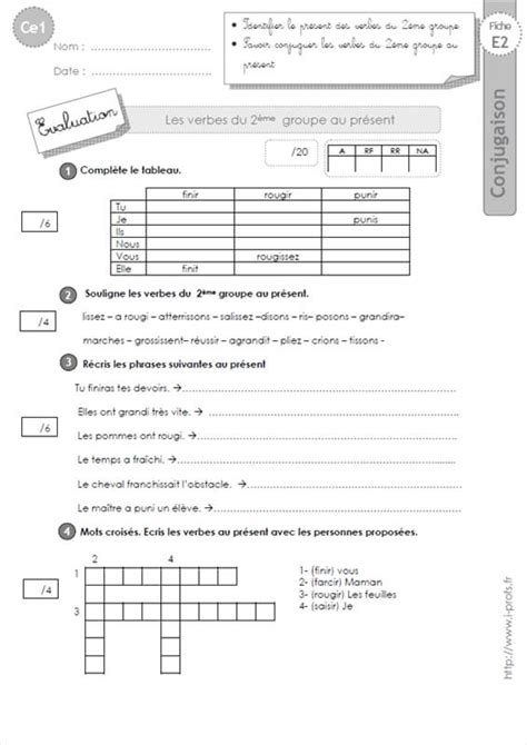 evaluation ce2 conjugaison present 2eme groupe