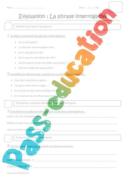 evaluation ce2 phrase declarative interrogative
