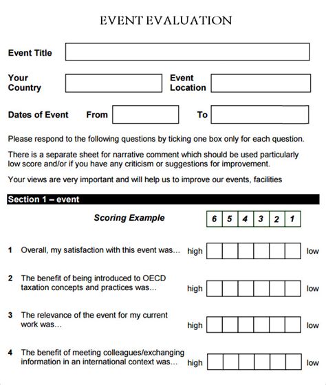 event evaluation questions examples