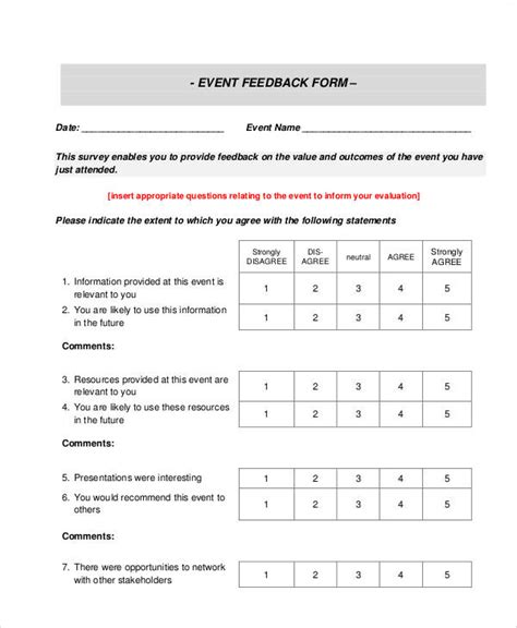 event feedback examples
