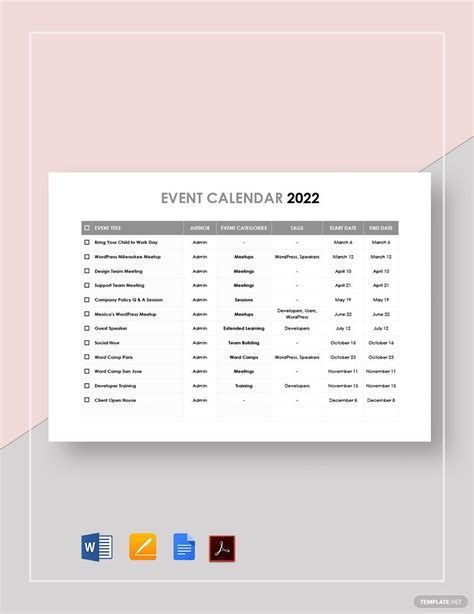 event schedule template google docs