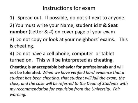 exam instructions for students