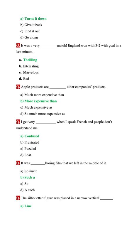 exam questions in english