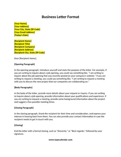An example of a formal business letter