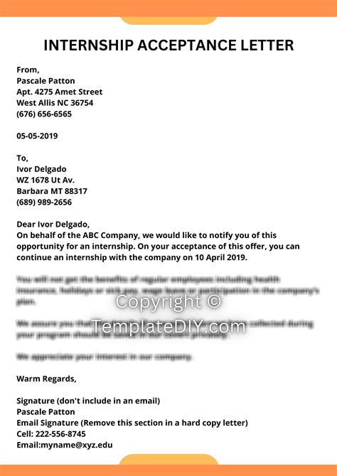 Example Internship Acceptance Letter Illustration