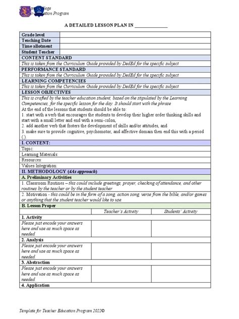 example of 4a's lesson plan in english