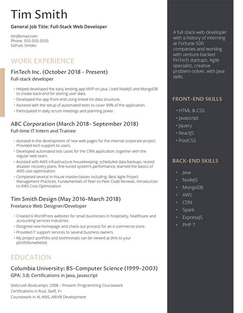example of a cv when applying for a job