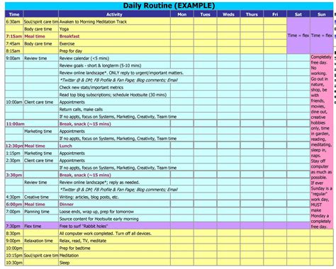 example of a daily work schedule