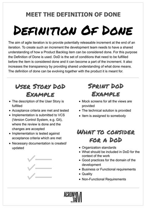 example of a good definition of done
