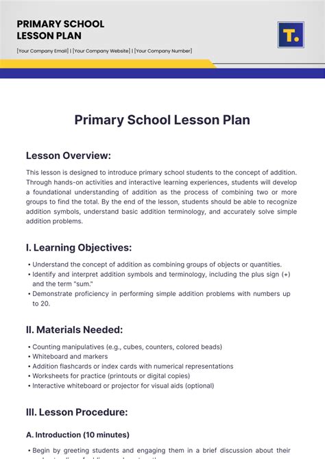 example of a lesson plan for primary school