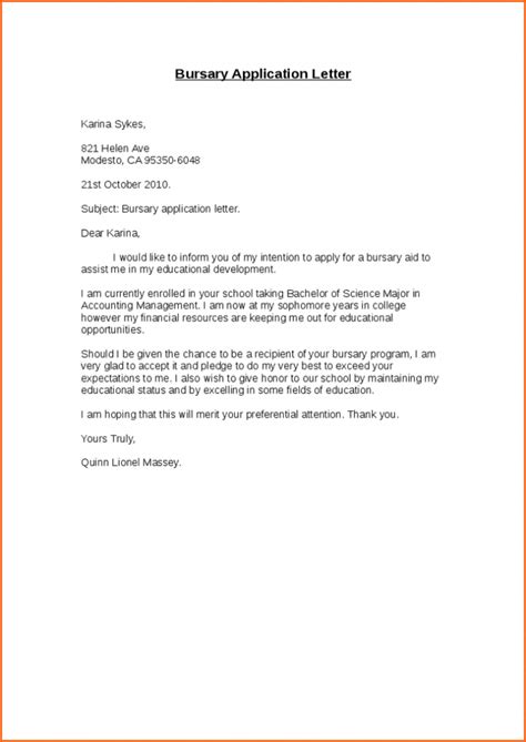 example of a letter requesting for a bursary