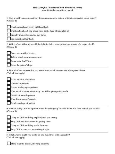 example of a sample question first aid