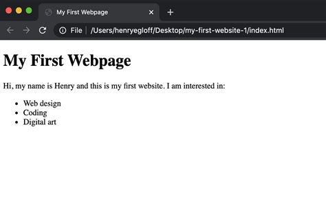 example of a simple website using html