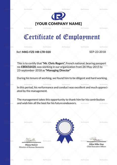 example of a work certificate