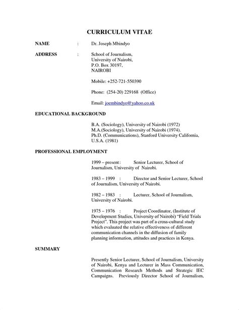 example of a written curriculum vitae in kenya