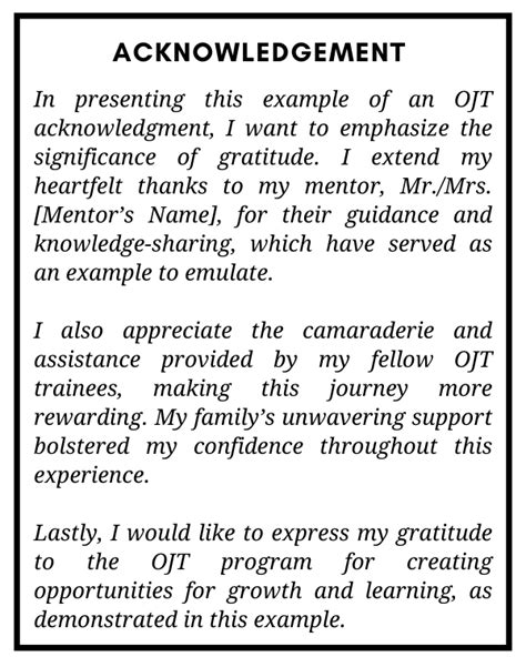 example of acknowledgement for ojt portfolio