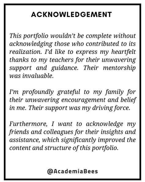 example of acknowledgement in portfolio in practice teaching