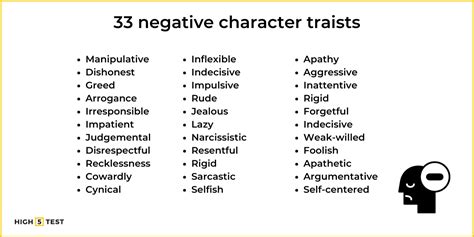 example of bad character traits