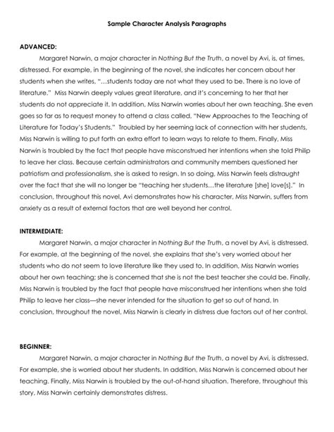 example of character analysis paragraph